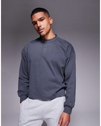 ASOS - Heavyweight Oversized Boxy Long Sleeve Henley T-shirt With Step Hem - Lyst