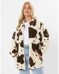 Yours Clothing - Cow Print Teddy Borg Jacket - Lyst