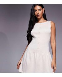 Kaiia - Exclusive Wide Neck Sleeveless Knitted Button Through Skater Mini Dress - Lyst