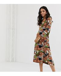 Monki Long Sleeve Midi Dress - Brown