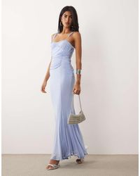ASOS - Printed Mesh Fishtail Dress With Contrast Bust Insert - Lyst