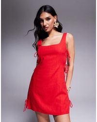 Princess Polly - Linen Look Square Neck Open Tie Side Mini Dress - Lyst