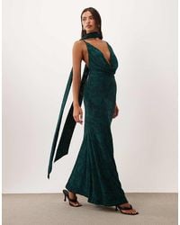 ASOS - Floral Devore Deep Cowl Maxi Dress With Scarf Detail - Lyst