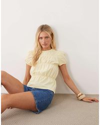 ASOS - Shirred Crepe Puff Sleeve Top - Lyst