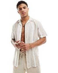 Only & Sons - Camisa A Rayas Beis Con Cuello De Solapas De Mezcla De Lino De -Beis Neutro - Lyst