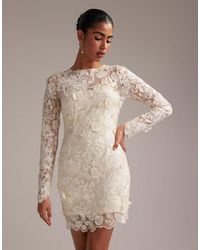ASOS - Long Sleeve Embroidered Mini Wedding Dress - Lyst