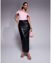 ASOS - Denim Faux Leather Maxi Skirt With Back Slit - Lyst