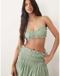 Wanderdoll - Soulie Linen Look Ruched Tie Back Bralette Crop Top Co-ord - Lyst