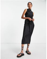 ASOS - Plisse Sleeveless Midi Column Dress With Self Belt - Lyst