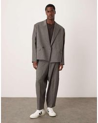 ASOS - Pantaloni Da Abito Super Affusolati Grigi Con Motivo A Spina Di Pesce - Lyst