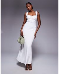 Princess Polly - Linen Blend Lace Trim Tie Front Open Tie Back Maxi Dress - Lyst