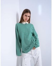 TOPSHOP - Terrycloth Stripe Long Sleeve Polo - Lyst