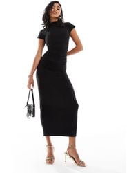 Kaiia - Exclusive Double Layered Slinky High Neck Cap Sleeve Bodycon Maxi Dress - Lyst