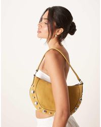 Mango - Studded Detail Leather Hand Bag With Fringe Trim - Lyst