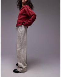 TOPSHOP - Pull On Tie Waist Stripe Straight Leg Trouser - Lyst