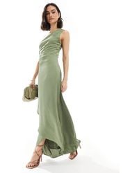 TFNC London - Bridesmaid One Shoulder Satin Maxi Dress With Wrap Skirt - Lyst