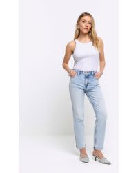 River Island - Petite High Waisted Slim Straight Jeans - Lyst