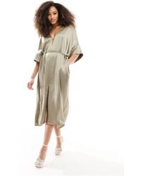 & Other Stories - Relaxed Belted Satin Midi Dress With Front Split - Lyst