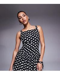 Kaiia - Exclusive High Square Neck Button Front Gathered Skirt Mini Dress - Lyst
