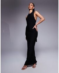 Fashionkilla - Double Sculpted Slinky Open Back Knot Detail Maxi Dress - Lyst