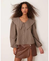 ASOS - Blusa Marrón A Cuadros Con Solapas Extragrandes De - Lyst