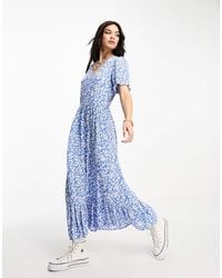 ONLY - Puff Sleeve V Neck Maxi Dress - Lyst