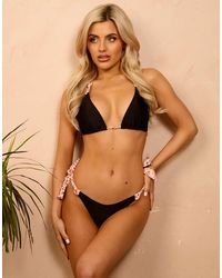 Wolf & Whistle - X Isabella Whittingham Side Tie Bikini Bottoms With Leopard Contrast Straps - Lyst