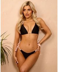 Wolf & Whistle - X Isabella Whittingham Side Tie Bikini Bottoms With Leopard Contrast Straps - Lyst