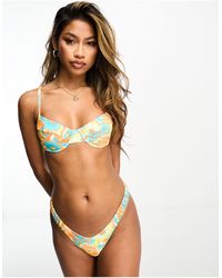 Kulani Kinis - Miami moon - top bikini con ferretto e stampa a fiorellini blu e arancione - Lyst