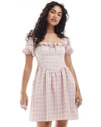 New Look - Vestito Corto A Quadri Con Dettaglio Stile Corsetto - Lyst