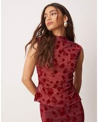 ASOS - Ruched Side High Neck Flocked Mesh Top - Lyst