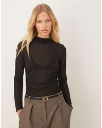 ASOS - High Neck Mesh Semi Sheer Long Sleeve Top - Lyst