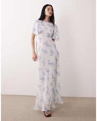 Wednesday's Girl - Floral Print High Neck Ruffle Sleeve Maxi Dress - Lyst