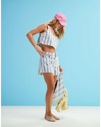 ASOS - Short trapèze d'ensemble en jean à rayures - bleu et blanc - Lyst