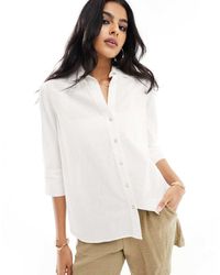 New Look - Camicia A Maniche Lunghe Effetto Lino Bianca - Lyst