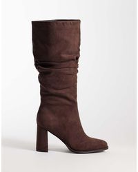 London Rebel - Jodie Faux Suede Slouchy Block Heel Boots - Lyst
