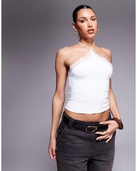 ASOS - Slinky Lace Trim Halter Top - Lyst