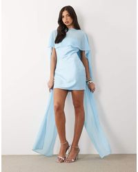 TFNC London - Satin Mini Dress With Mesh Cape - Lyst