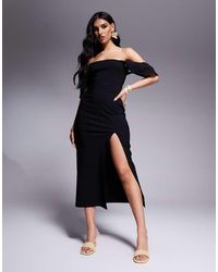 Vesper - Bengaline Square Neck Ruffle Sleeve Side Split Midaxi Dress - Lyst
