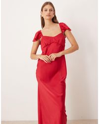 flutter sleeve ruched corset detail tiered midi dress ASOS Flutter Sleeve Ruched Corset Detail Tiered Midi Dress in Pink
