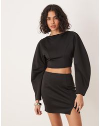ASOS - Co-ord Open Back Crop Top With Volume Sleeves - Lyst