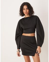 ASOS - Co-ord Scuba Open Back Crop Top With Volume Sleeves - Lyst