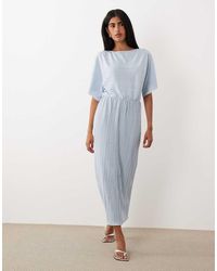 Y.A.S - Plisse Waisted Midi Dress With Silver Foil Spot Print - Lyst