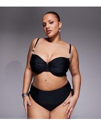 ASOS - Asos Design Curve Sadie Pleated Bust Underwire Balconette Bikini Top With Faux-pearl Detailing - Lyst