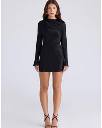 House Of Cb - Mariska Satin Long Sleeve Draped Mini Dress - Lyst
