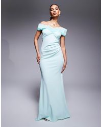 Goddiva - Fan Pleated Bardot Scuba Crepe Maxi Dress - Lyst