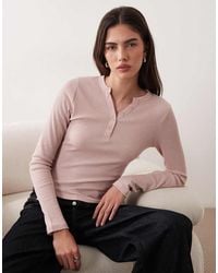 ASOS - Shrunken Waffle Long Sleeve Henley Tee - Lyst