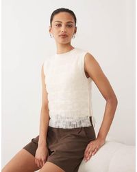 Mango - Tulle Textured Ruched Sleeveless Top - Lyst