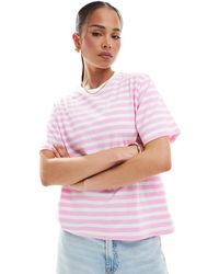 ONLY - T-shirt rayé à encolure contrastante - et blanc - Lyst