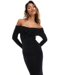 ASOS - Off Shoulder Twist Midi Dress With Long Sleeves - Lyst